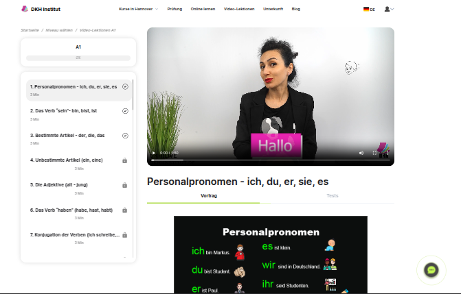 Экран видеоурока в self-study платформе DKH Institut